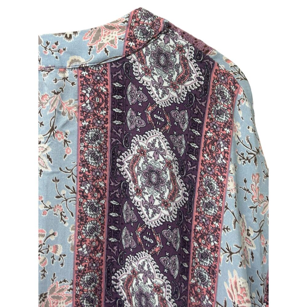 Andree by Unit Purple Lace Kimono M Paisley Fringe Boho Open Front‎ Shawl Jacket - Picture 9 of 10